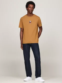 T-Shirty*Tommy Hilfiger T-shirt Z Wyhaftowaną Pionowo Flagą COUNTRY BROWN