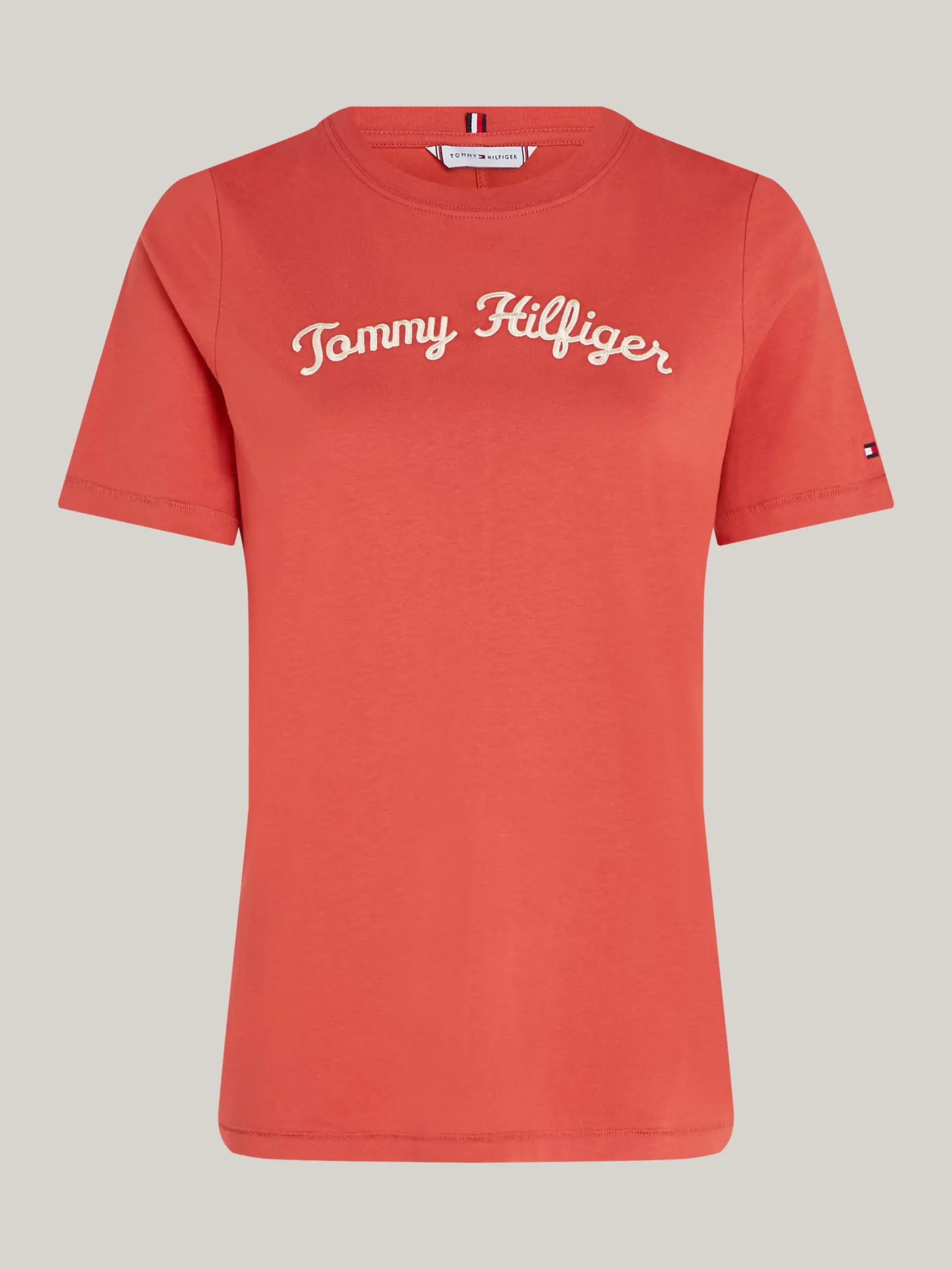T-Shirty*Tommy Hilfiger T-shirt Z Wyhaftowanym Kaligrafowanym Logo TERRA RED