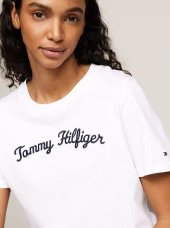 T-Shirty*Tommy Hilfiger T-shirt Z Wyhaftowanym Kaligrafowanym Logo TH OPTIC WHITE