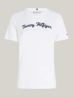 T-Shirty*Tommy Hilfiger T-shirt Z Wyhaftowanym Kaligrafowanym Logo TH OPTIC WHITE