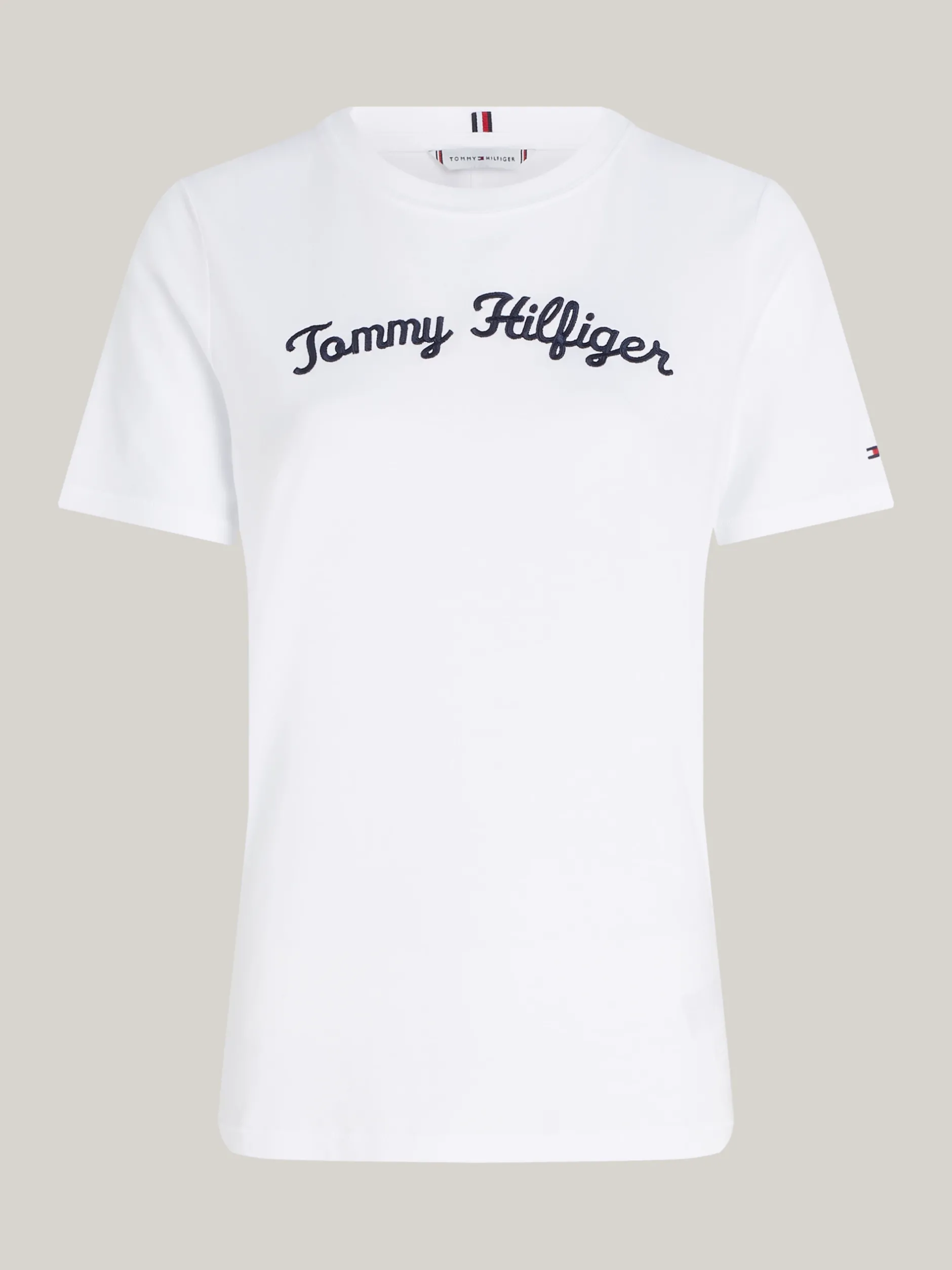 T-Shirty*Tommy Hilfiger T-shirt Z Wyhaftowanym Kaligrafowanym Logo TH OPTIC WHITE