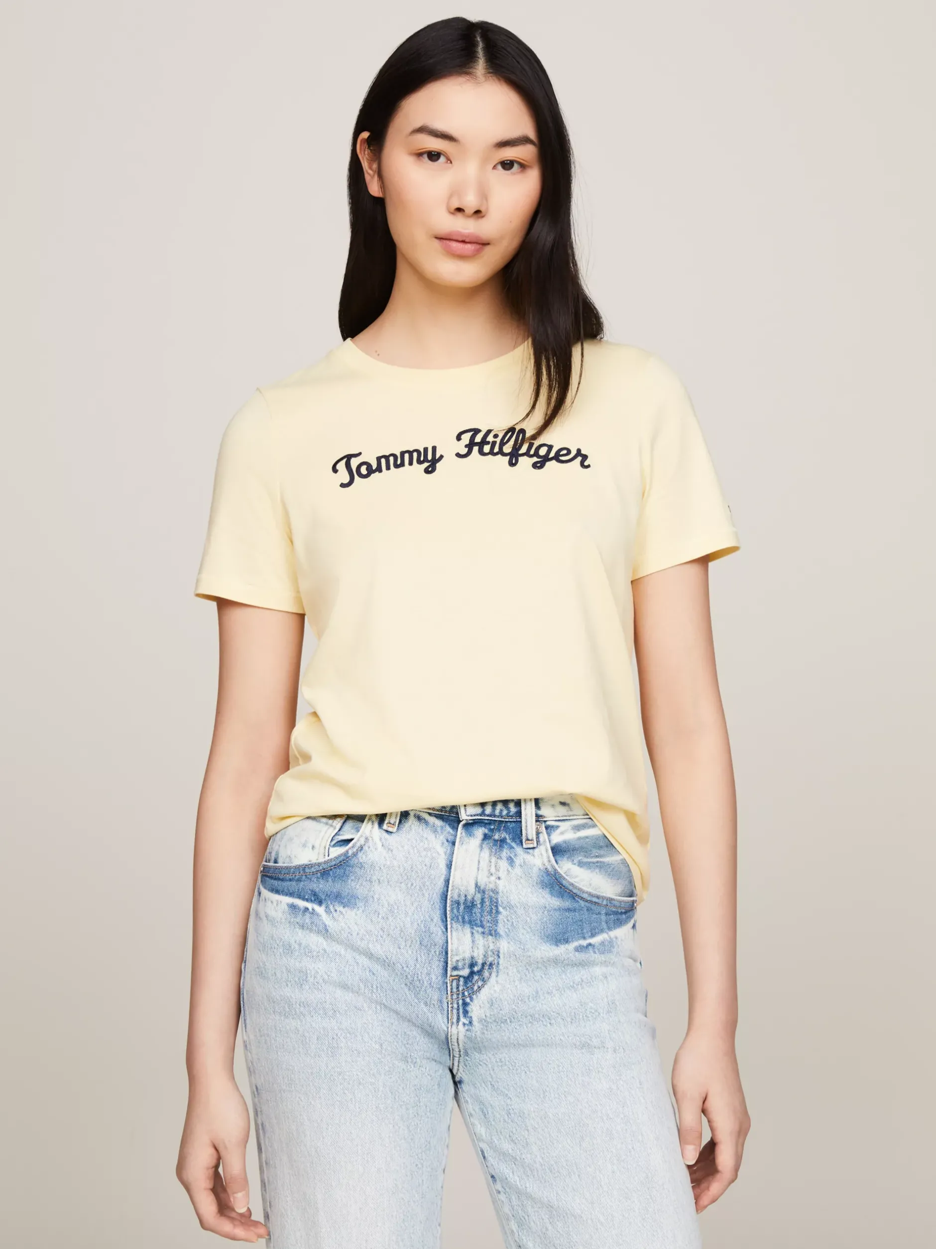 T-Shirty*Tommy Hilfiger T-shirt Z Wyhaftowanym Kaligrafowanym Logo LEMON ZEST