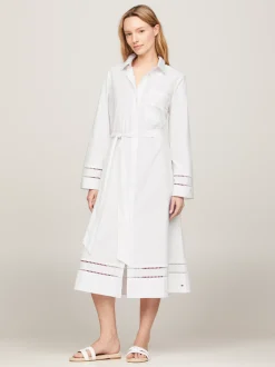 Sukienki*Tommy Hilfiger Tunika Midi Z Haftem Angielskim I Monogramem TH TH OPTIC WHITE