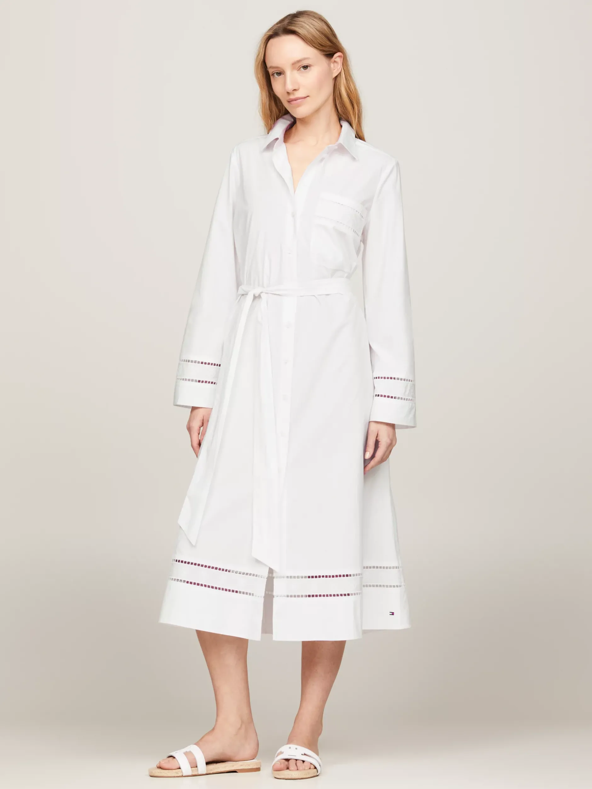 Sukienki*Tommy Hilfiger Tunika Midi Z Haftem Angielskim I Monogramem TH TH OPTIC WHITE