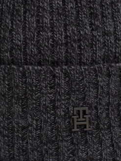 Czapki|Czapki I Szaliki*Tommy Hilfiger Wełniana Czapka Typu Beanie Z Monogramem TH BLACK