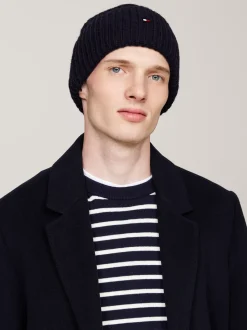 Czapki|Czapki I Szaliki*Tommy Hilfiger Wełniana Czapka Typu Beanie Z Flagą Hilfiger SPACE BLUE