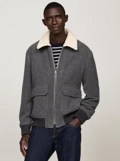 Kurtki & Płaszcze|Bomberki*Tommy Hilfiger Wełniana Kurtka Lotnicza MID GREY HEATHER