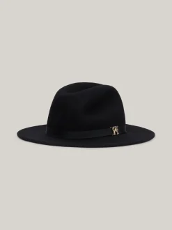 Czapki I Szaliki*Tommy Hilfiger Wełniany Kapelusz Fedora Z Monogramem TH BLACK
