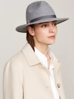 Czapki I Szaliki*Tommy Hilfiger Wełniany Kapelusz Fedora Z Monogramem TH MID GREY MELANGE