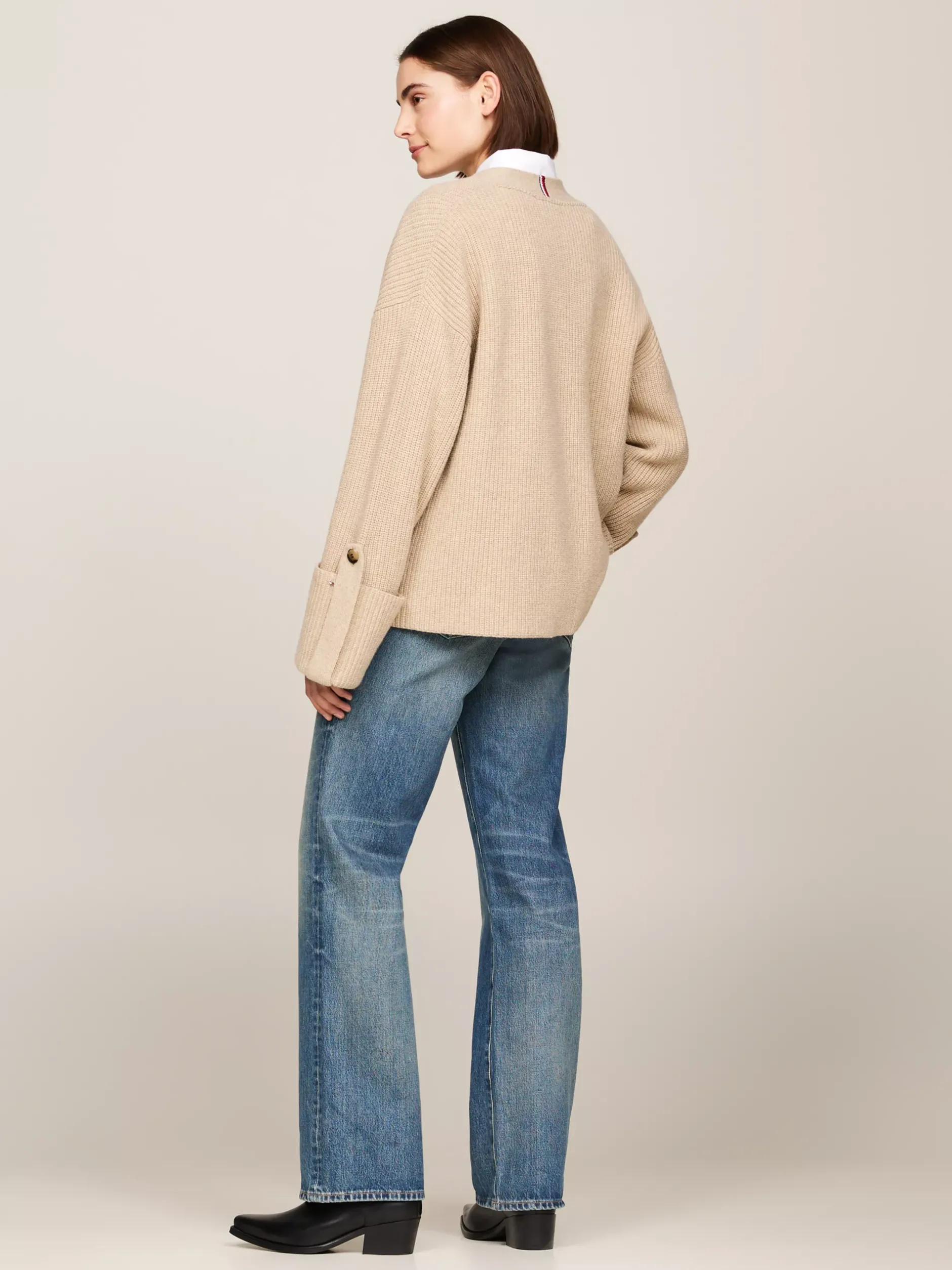 Kardigany|Dzianina*Tommy Hilfiger Wełniany Kardigan Oversize Z Dekoltem W Szpic CLASSIC BEIGE