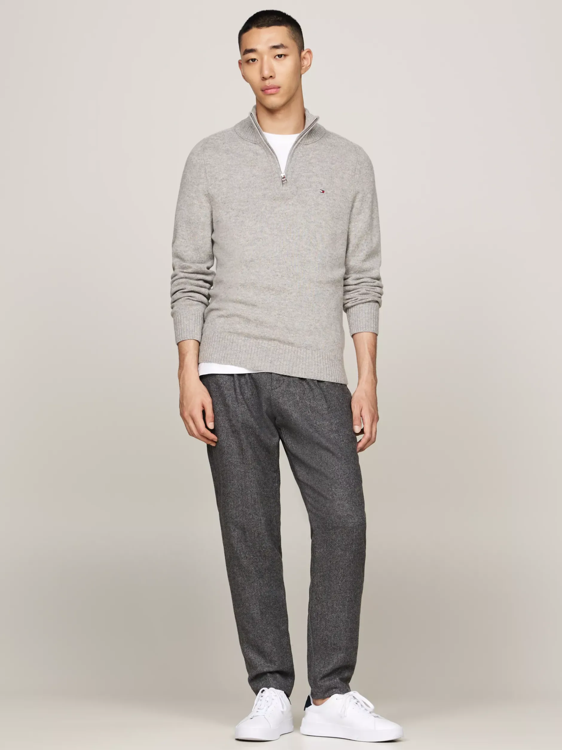 Sweter Z Zamkiem|Swetry*Tommy Hilfiger Wełniany Półgolf Z Zapięciem Na Zamek LIGHT GREY HEATHER