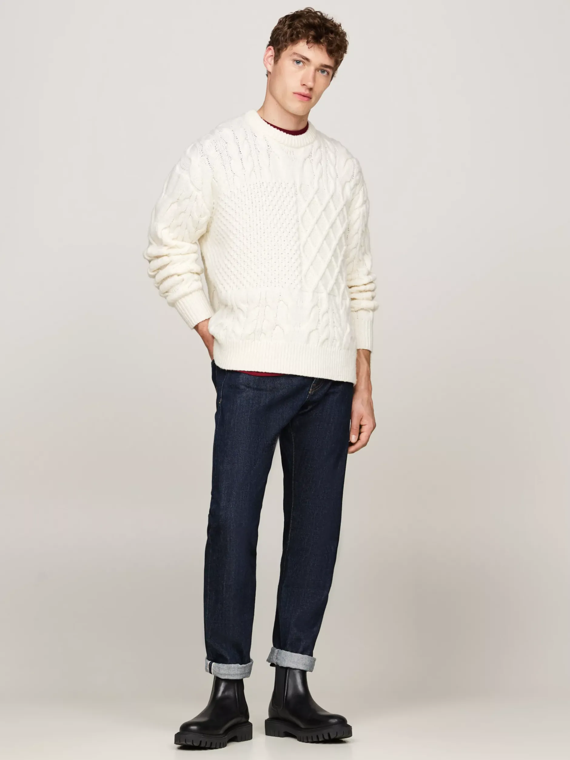 Swetry Z Okrągłym Dekoltem|Swetry*Tommy Hilfiger Wełniany Sweter Z Dekoltem W Szpic IVORY