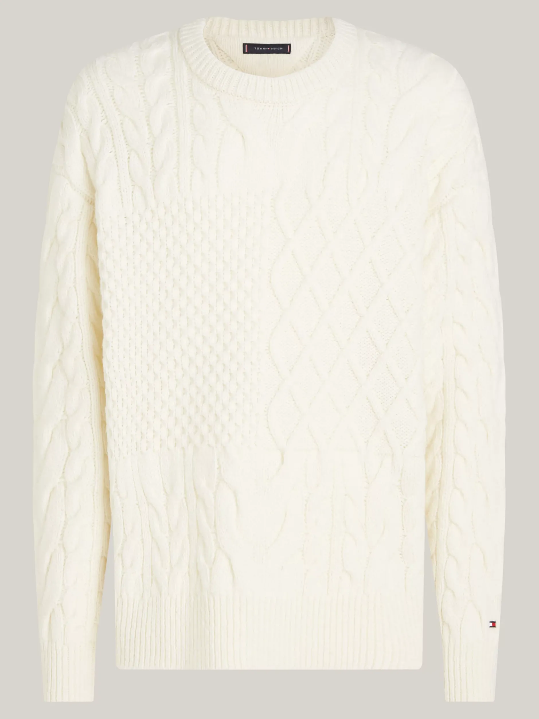 Swetry Z Okrągłym Dekoltem|Swetry*Tommy Hilfiger Wełniany Sweter Z Dekoltem W Szpic IVORY