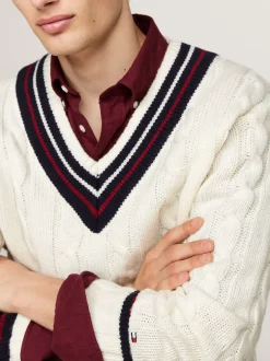 Swetry|Dzianina*Tommy Hilfiger Wełniany Sweter Z Dekoltem W Szpic IVORY