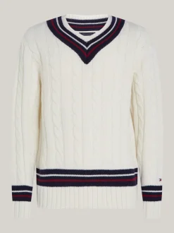 Swetry|Dzianina*Tommy Hilfiger Wełniany Sweter Z Dekoltem W Szpic IVORY