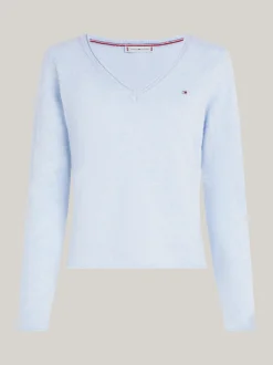 Swetry Z Okrągłym Dekoltem|Swetry*Tommy Hilfiger Wełniany Sweter Z Dekoltem W Szpic VESSEL BLUE HEATHER