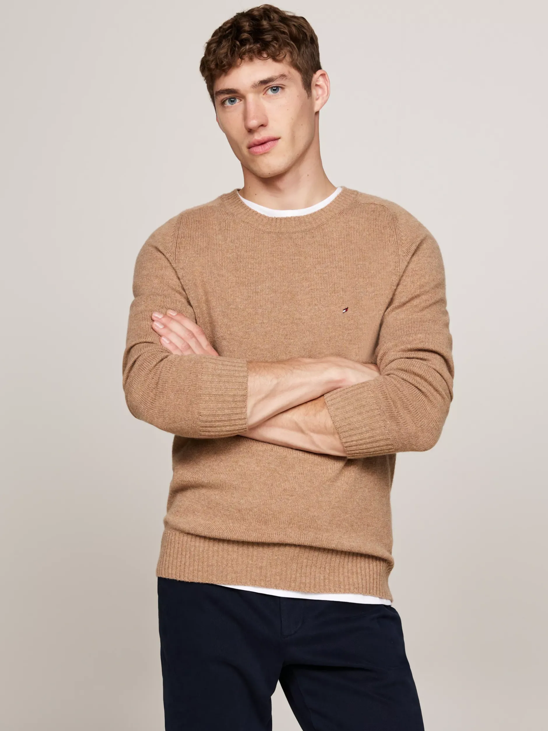 Swetry Z Okrągłym Dekoltem|Swetry*Tommy Hilfiger Wełniany Sweter Z Okrągłym Dekoltem SAFARI CANVAS HEATHER