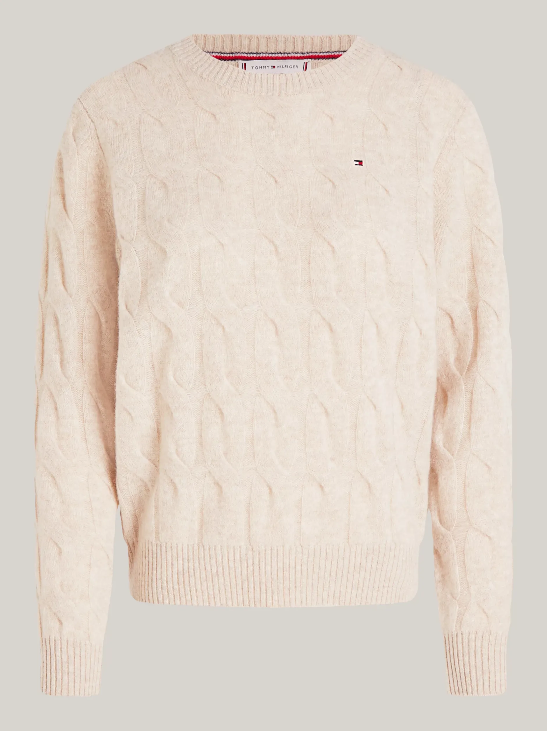 Swetry Z Okrągłym Dekoltem|Swetry*Tommy Hilfiger Wełniany Sweter Z Warkoczowym Splotem CLASSIC BEIGE HEATHER
