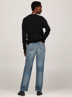 Swetry Z Okrągłym Dekoltem|Swetry*Tommy Hilfiger Wełniany Sweter Z Warkoczowym Splotem BLACK
