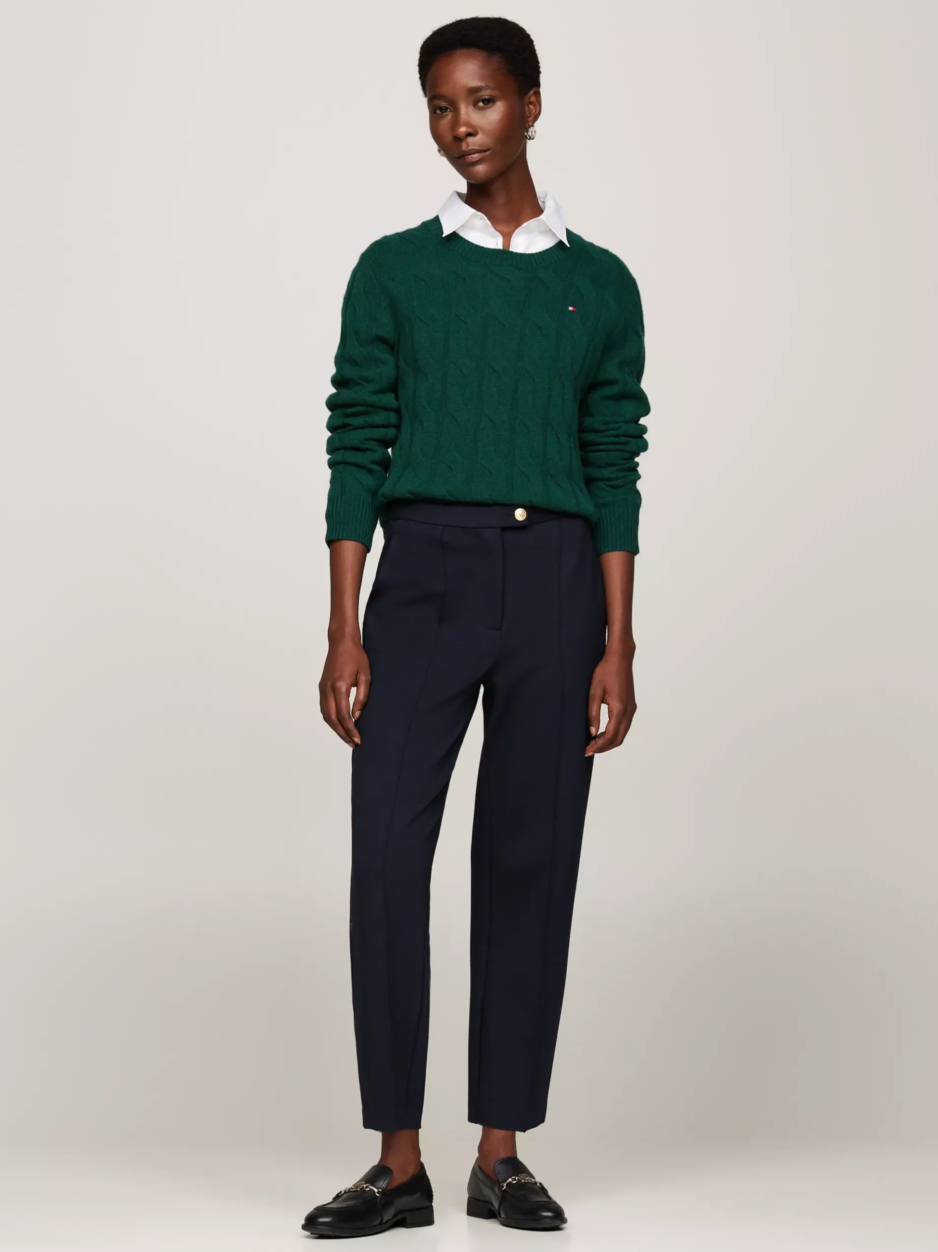 Swetry Z Okrągłym Dekoltem|Swetry*Tommy Hilfiger Wełniany Sweter Z Warkoczowym Splotem ORNAMENTAL GREEN