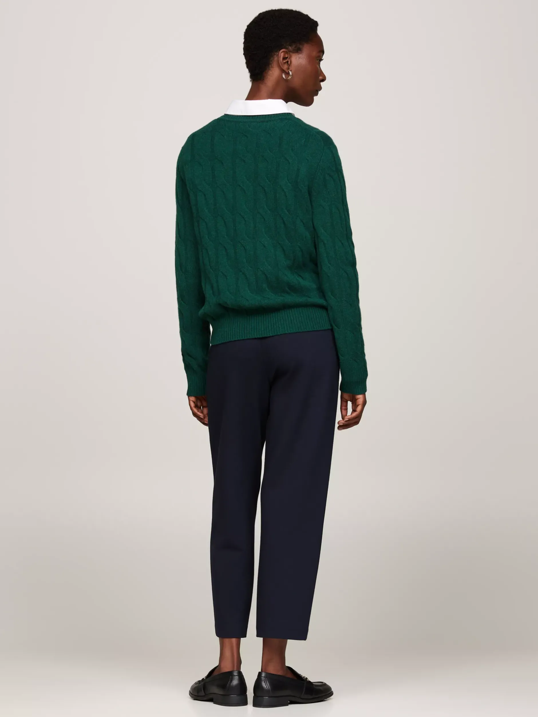 Swetry Z Okrągłym Dekoltem|Swetry*Tommy Hilfiger Wełniany Sweter Z Warkoczowym Splotem ORNAMENTAL GREEN