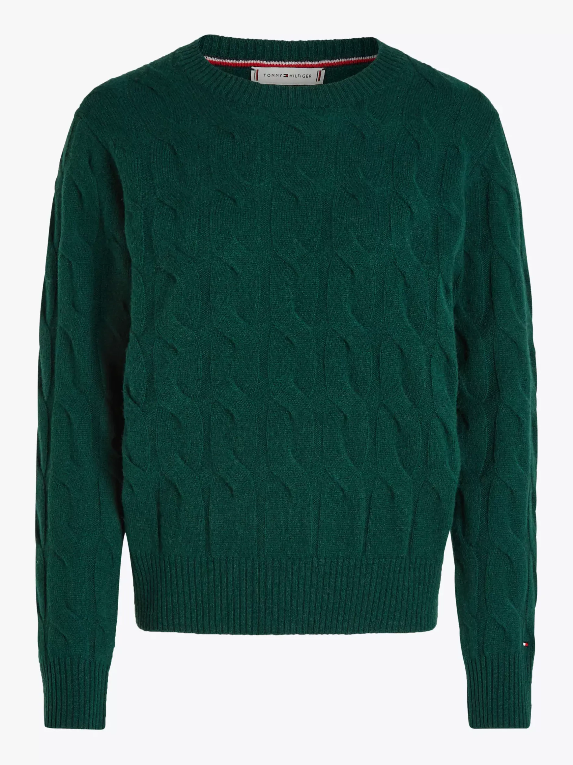 Swetry Z Okrągłym Dekoltem|Swetry*Tommy Hilfiger Wełniany Sweter Z Warkoczowym Splotem ORNAMENTAL GREEN