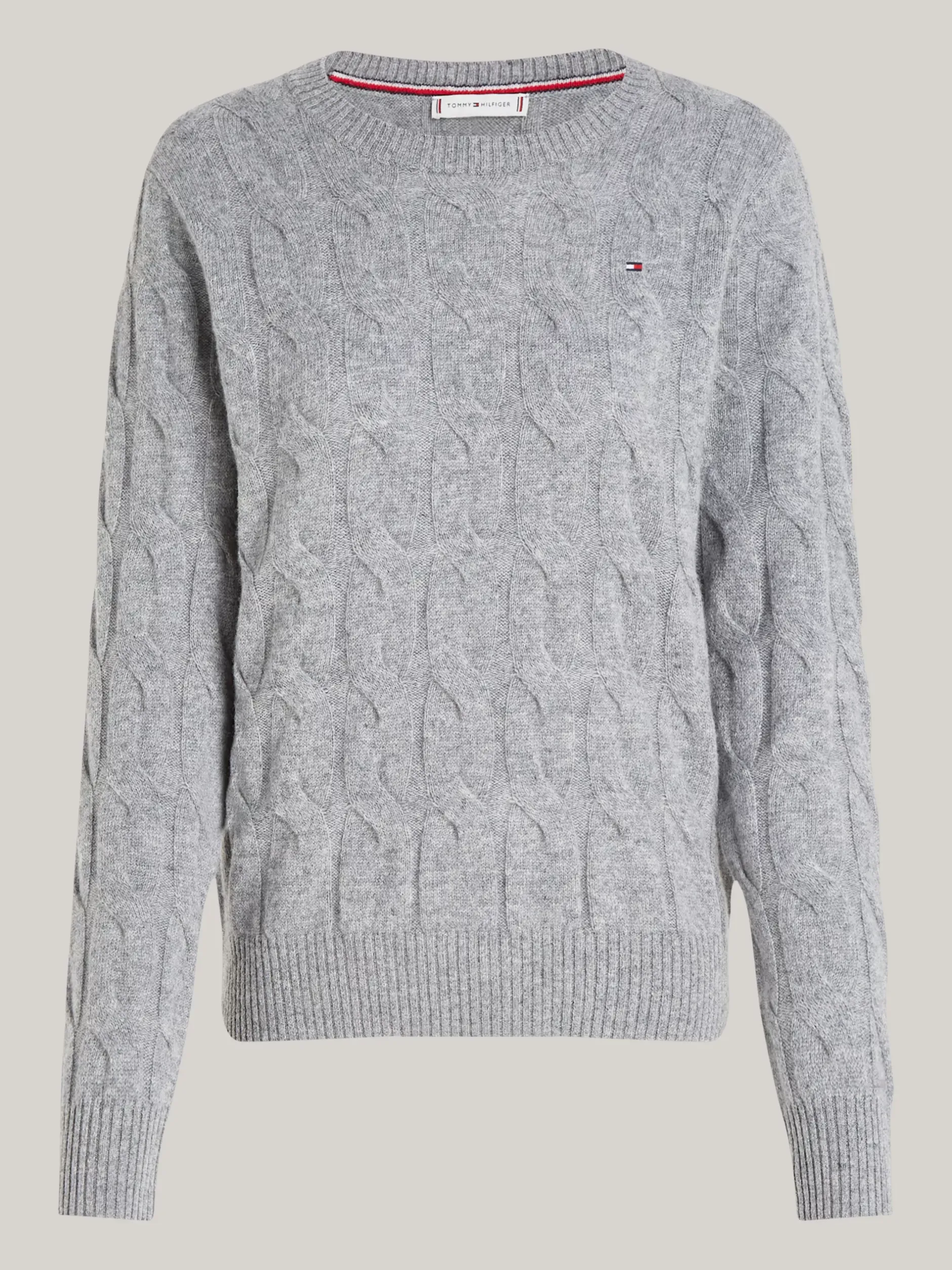 Swetry Z Okrągłym Dekoltem|Swetry*Tommy Hilfiger Wełniany Sweter Z Warkoczowym Splotem MEDIUM HEATHER GREY