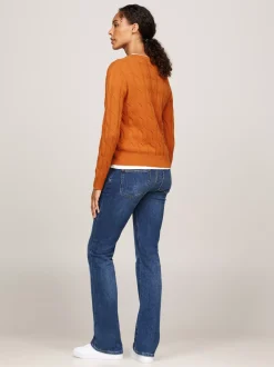Swetry Z Okrągłym Dekoltem|Swetry*Tommy Hilfiger Wełniany Sweter Z Warkoczowym Splotem AUTUMN ORANGE
