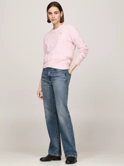 Swetry Z Okrągłym Dekoltem|Swetry*Tommy Hilfiger Wełniany Sweter Z Warkoczowym Splotem DELICATE PINK