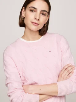 Swetry Z Okrągłym Dekoltem|Swetry*Tommy Hilfiger Wełniany Sweter Z Warkoczowym Splotem DELICATE PINK