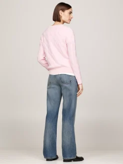 Swetry Z Okrągłym Dekoltem|Swetry*Tommy Hilfiger Wełniany Sweter Z Warkoczowym Splotem DELICATE PINK