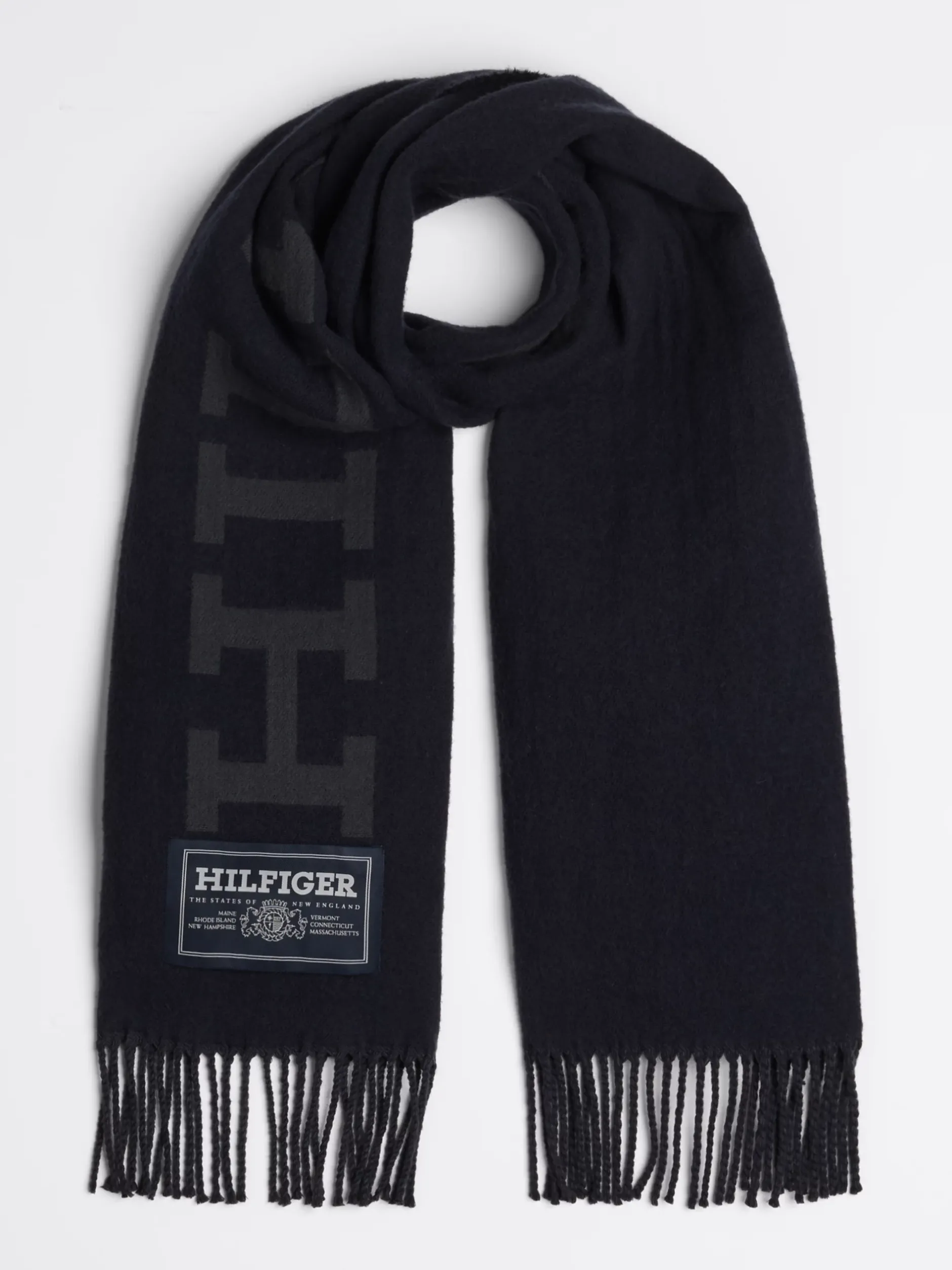 Czapki I Szaliki*Tommy Hilfiger Wełniany Szalik Z Logo Hilfiger Monotype SPACE BLUE