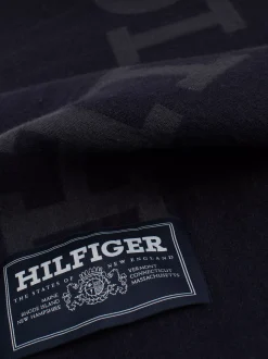 Czapki I Szaliki*Tommy Hilfiger Wełniany Szalik Z Logo Hilfiger Monotype SPACE BLUE