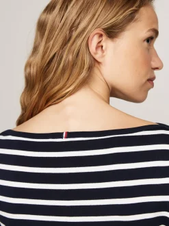 T-Shirty*Tommy Hilfiger Wąska Bluzka Z Dekoltem W łódkę I Rękawem 3/4 NOS BRETON DESERT SKY/ ECRU