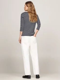T-Shirty*Tommy Hilfiger Wąska Bluzka Z Dekoltem W łódkę I Rękawem 3/4 NOS BRETON DESERT SKY/ ECRU