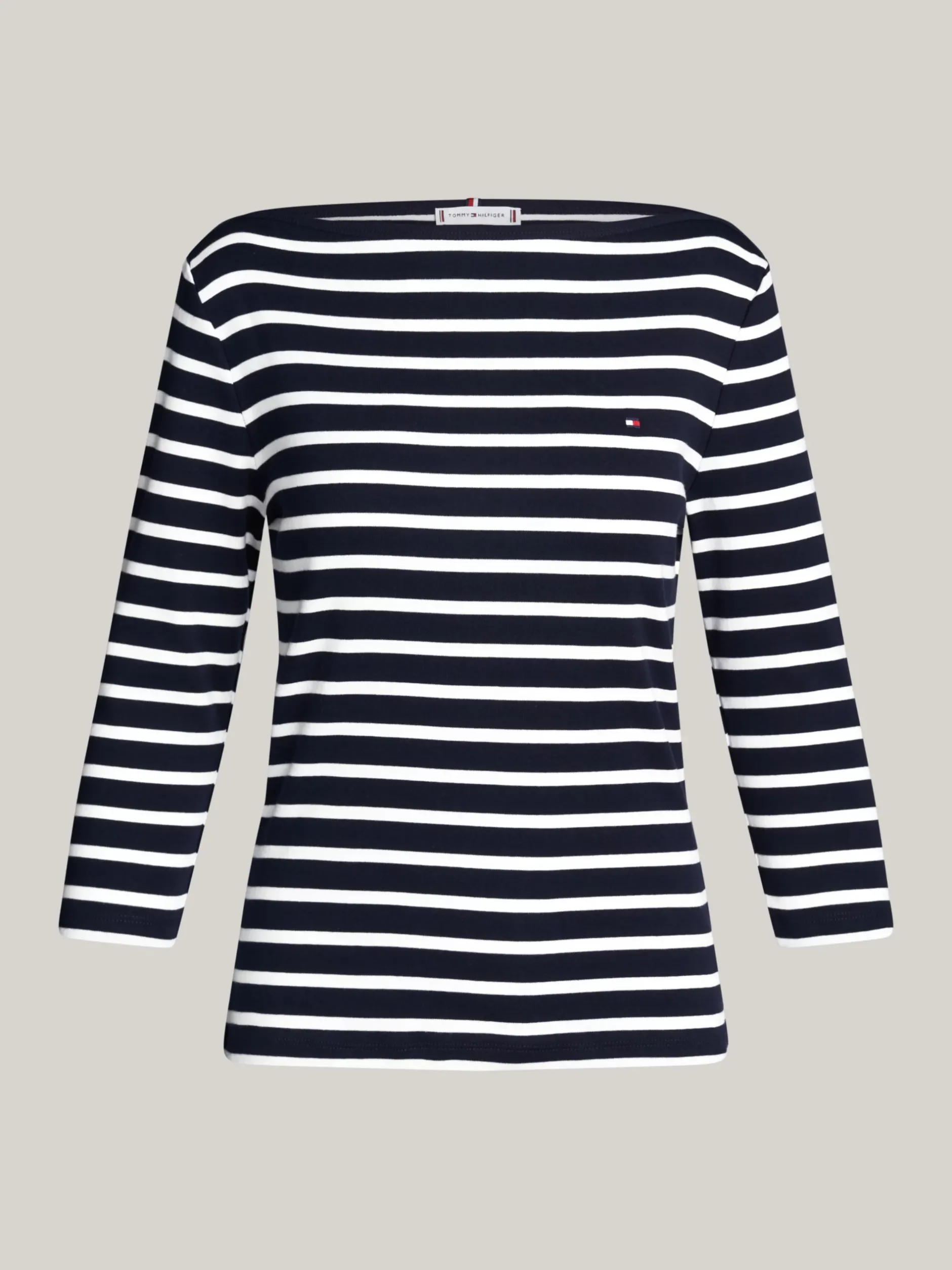 T-Shirty*Tommy Hilfiger Wąska Bluzka Z Dekoltem W łódkę I Rękawem 3/4 NOS BRETON DESERT SKY/ ECRU