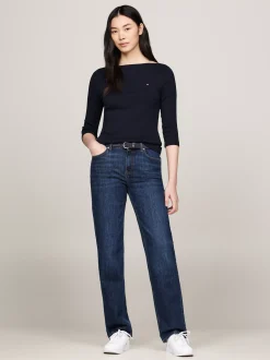 T-Shirty*Tommy Hilfiger Wąska Bluzka Z Dekoltem W łódkę I Rękawem 3/4 NOS DESERT SKY