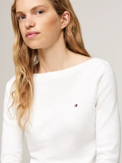 T-Shirty*Tommy Hilfiger Wąska Bluzka Z Dekoltem W łódkę I Rękawem 3/4 NOS ECRU