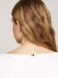 T-Shirty*Tommy Hilfiger Wąska Bluzka Z Dekoltem W łódkę I Rękawem 3/4 NOS ECRU