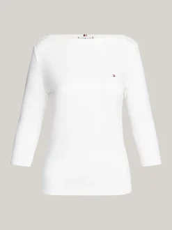T-Shirty*Tommy Hilfiger Wąska Bluzka Z Dekoltem W łódkę I Rękawem 3/4 NOS ECRU