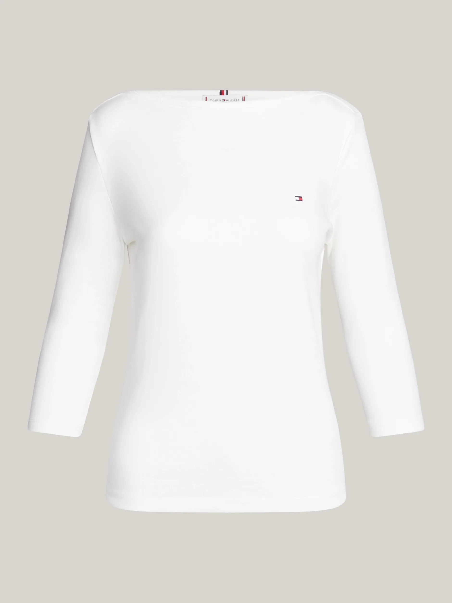 T-Shirty*Tommy Hilfiger Wąska Bluzka Z Dekoltem W łódkę I Rękawem 3/4 NOS ECRU