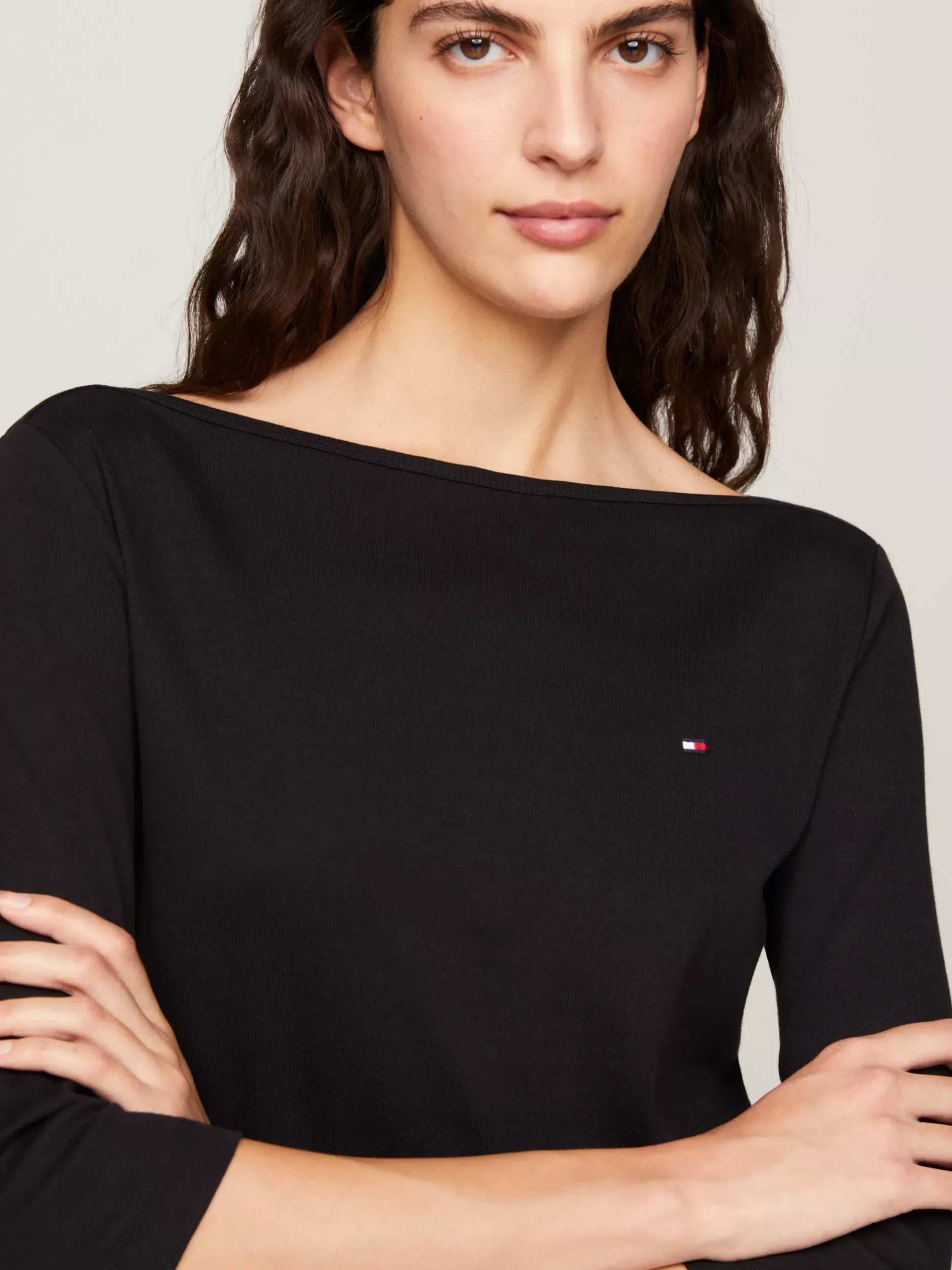T-Shirty*Tommy Hilfiger Wąska Bluzka Z Dekoltem W łódkę I Rękawem 3/4 BLACK