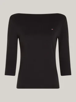 T-Shirty*Tommy Hilfiger Wąska Bluzka Z Dekoltem W łódkę I Rękawem 3/4 BLACK