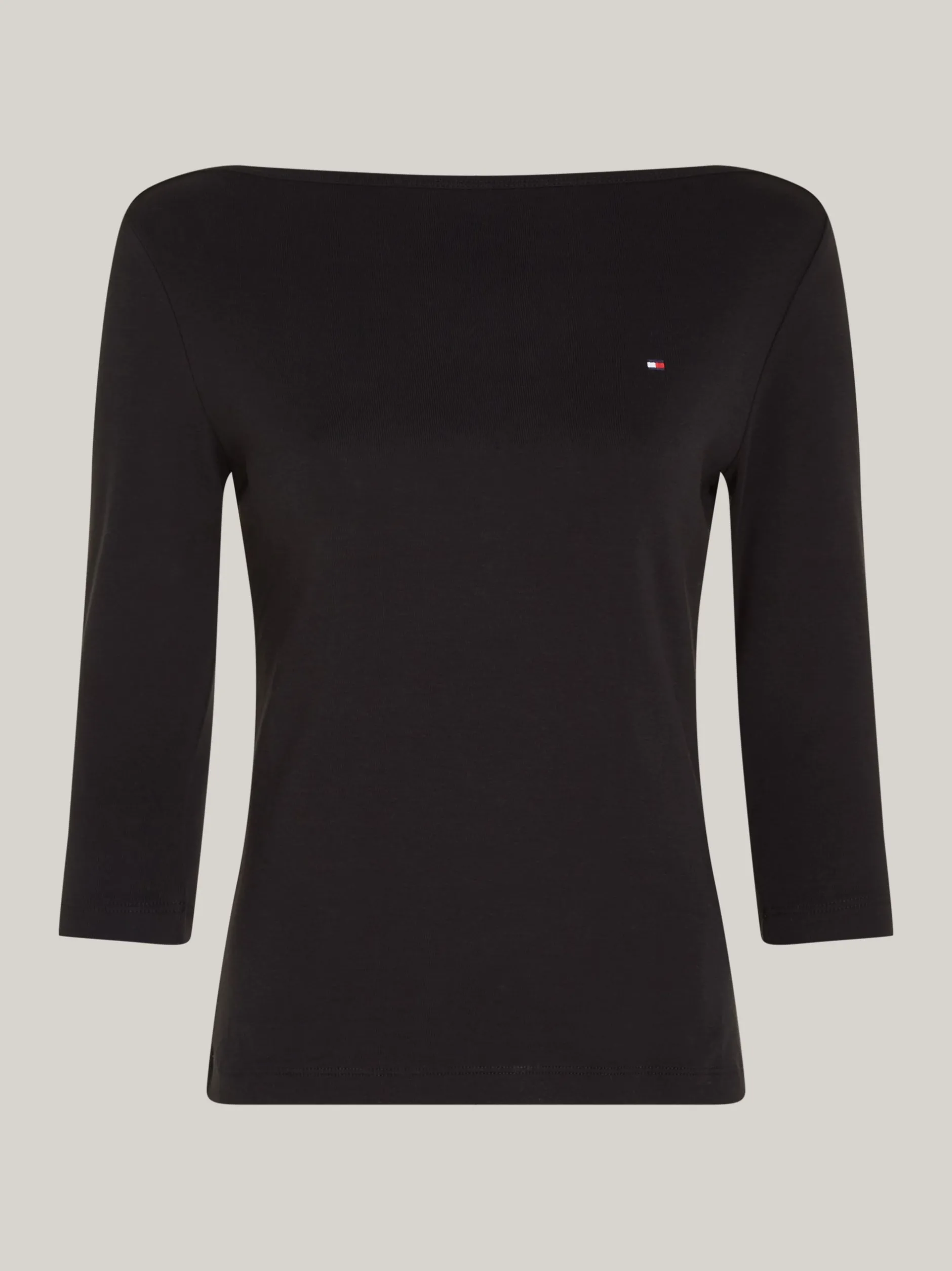 T-Shirty*Tommy Hilfiger Wąska Bluzka Z Dekoltem W łódkę I Rękawem 3/4 BLACK