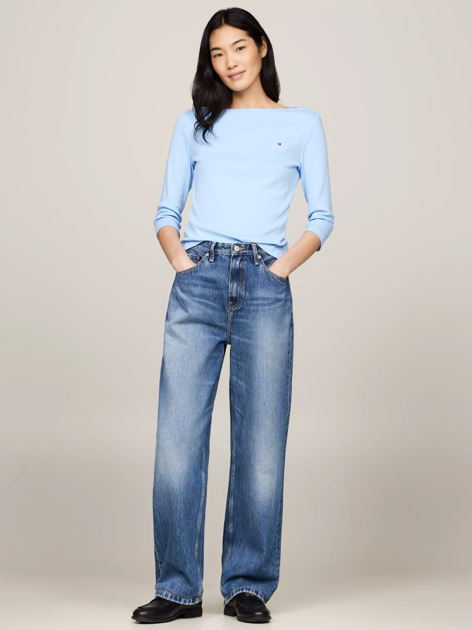 T-Shirty*Tommy Hilfiger Wąska Bluzka Z Dekoltem W łódkę I Rękawem 3/4 VESSEL BLUE