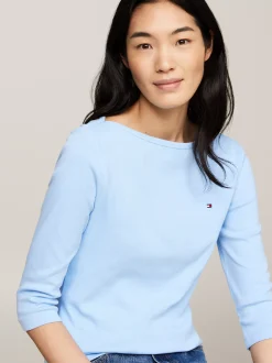 T-Shirty*Tommy Hilfiger Wąska Bluzka Z Dekoltem W łódkę I Rękawem 3/4 VESSEL BLUE