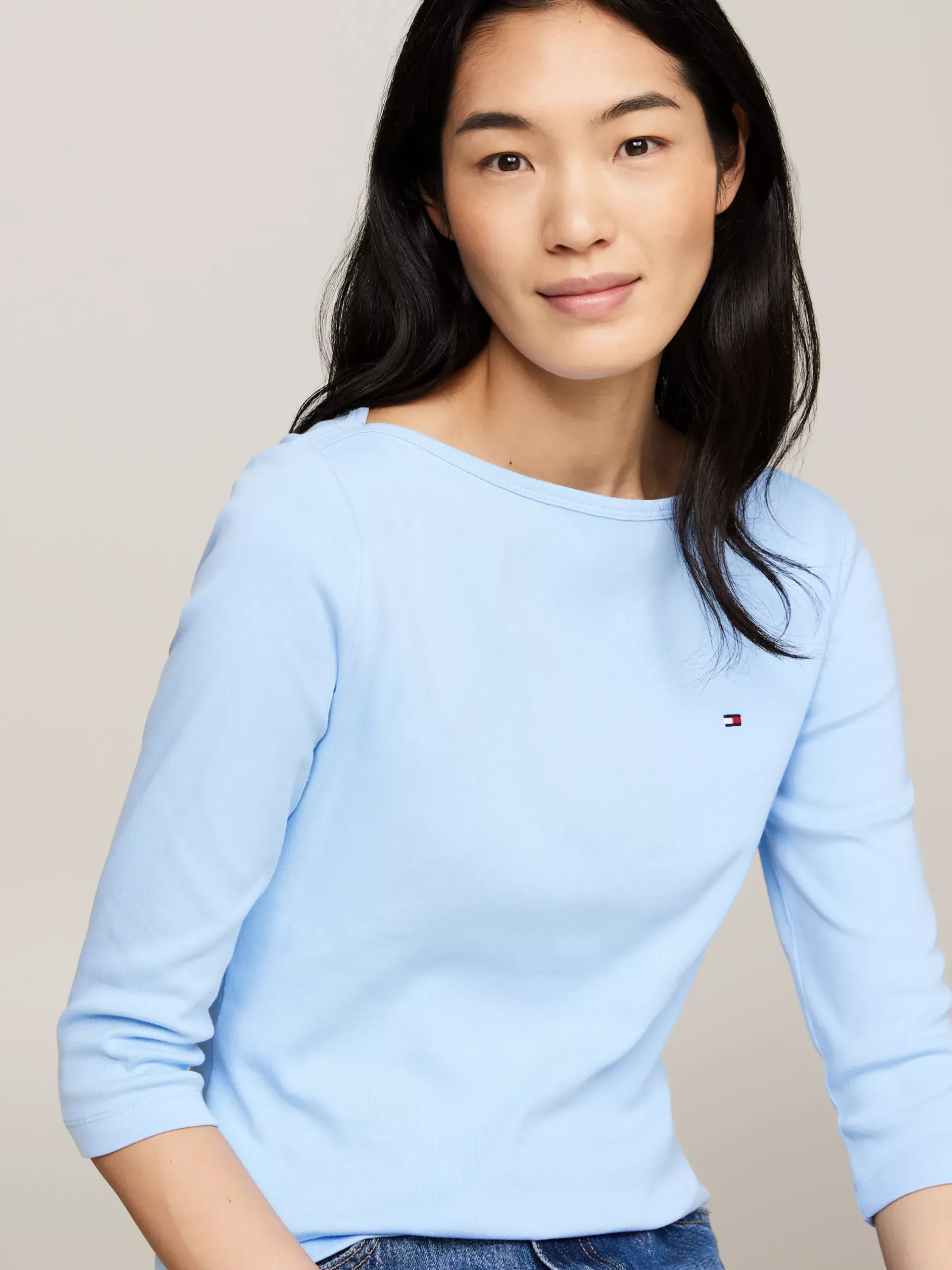 T-Shirty*Tommy Hilfiger Wąska Bluzka Z Dekoltem W łódkę I Rękawem 3/4 VESSEL BLUE