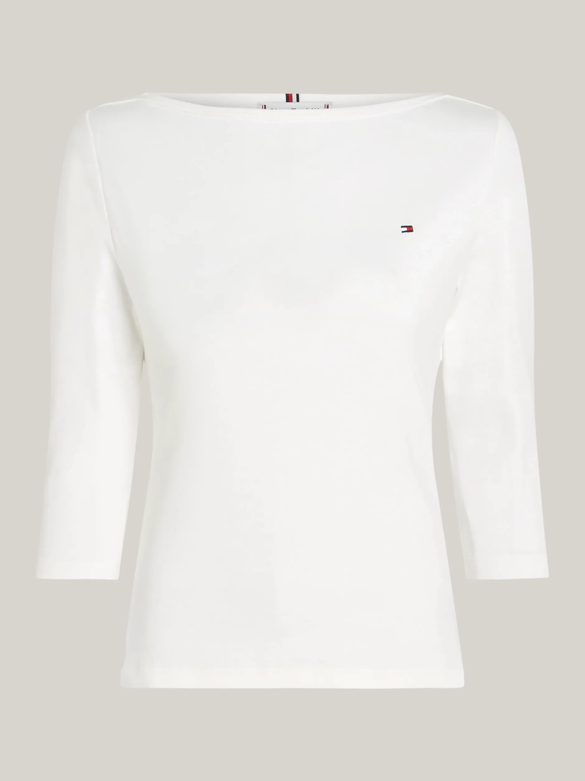 T-Shirty*Tommy Hilfiger Wąska Bluzka Z Dekoltem W łódkę I Rękawem 3/4 ECRU