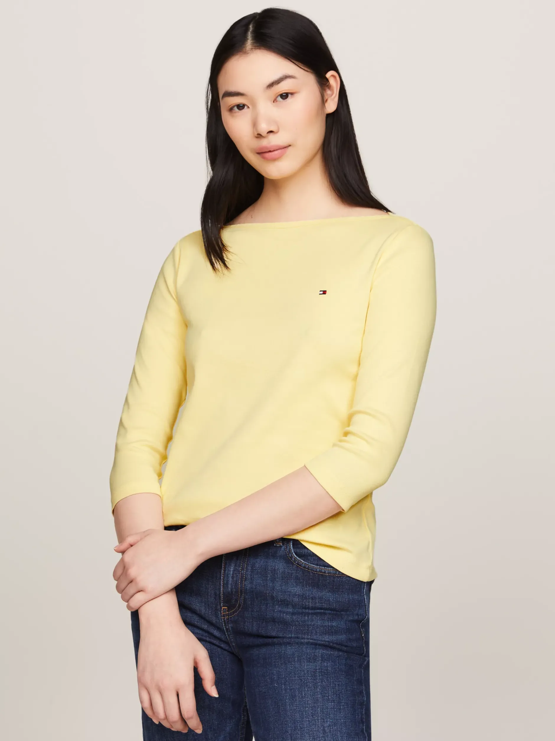 T-Shirty*Tommy Hilfiger Wąska Bluzka Z Dekoltem W łódkę I Rękawem 3/4 LEMON ZEST