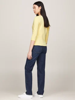 T-Shirty*Tommy Hilfiger Wąska Bluzka Z Dekoltem W łódkę I Rękawem 3/4 LEMON ZEST